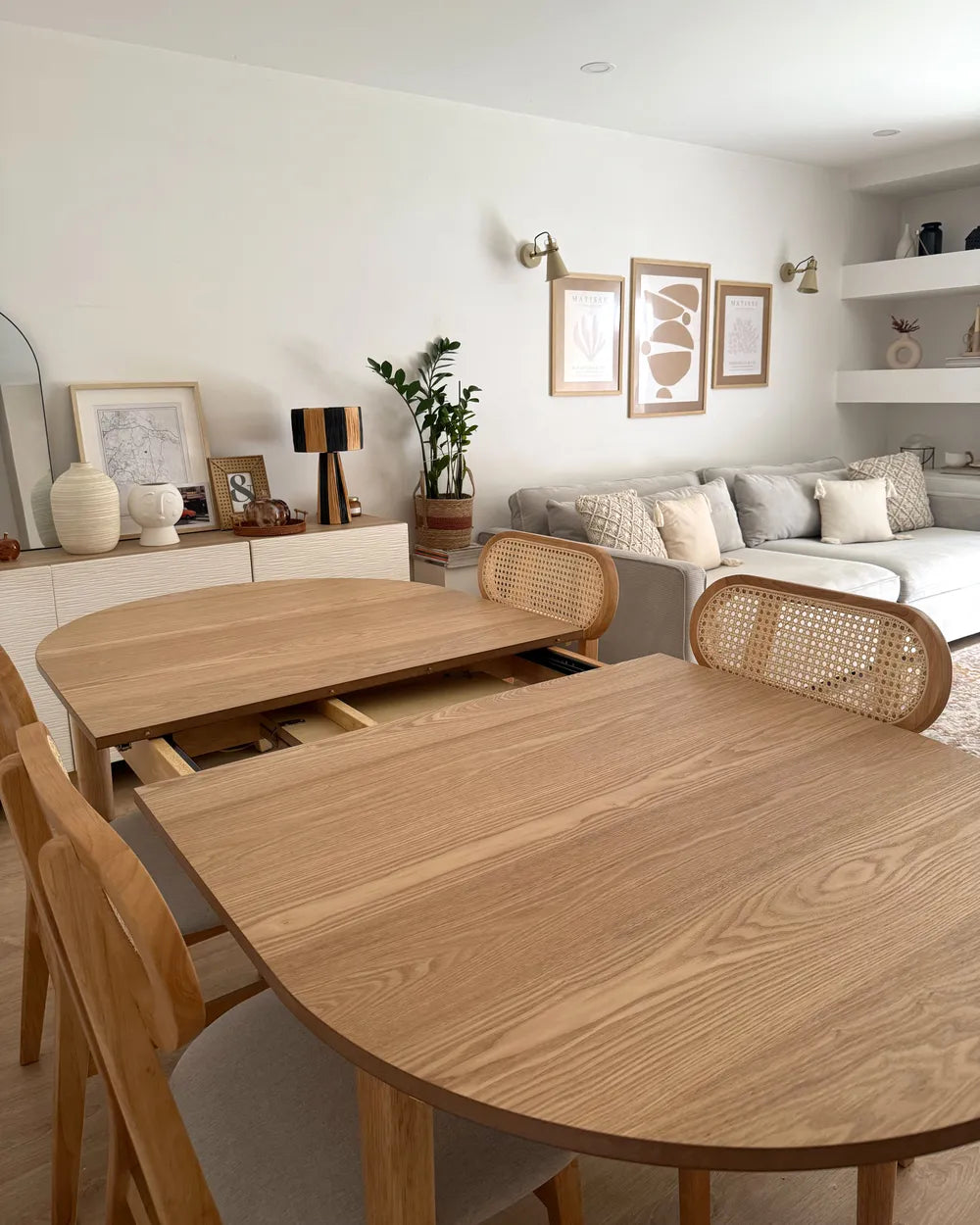 Uitschuifbare eettafel van licht essenhout, 180/220 cm, 90 cm