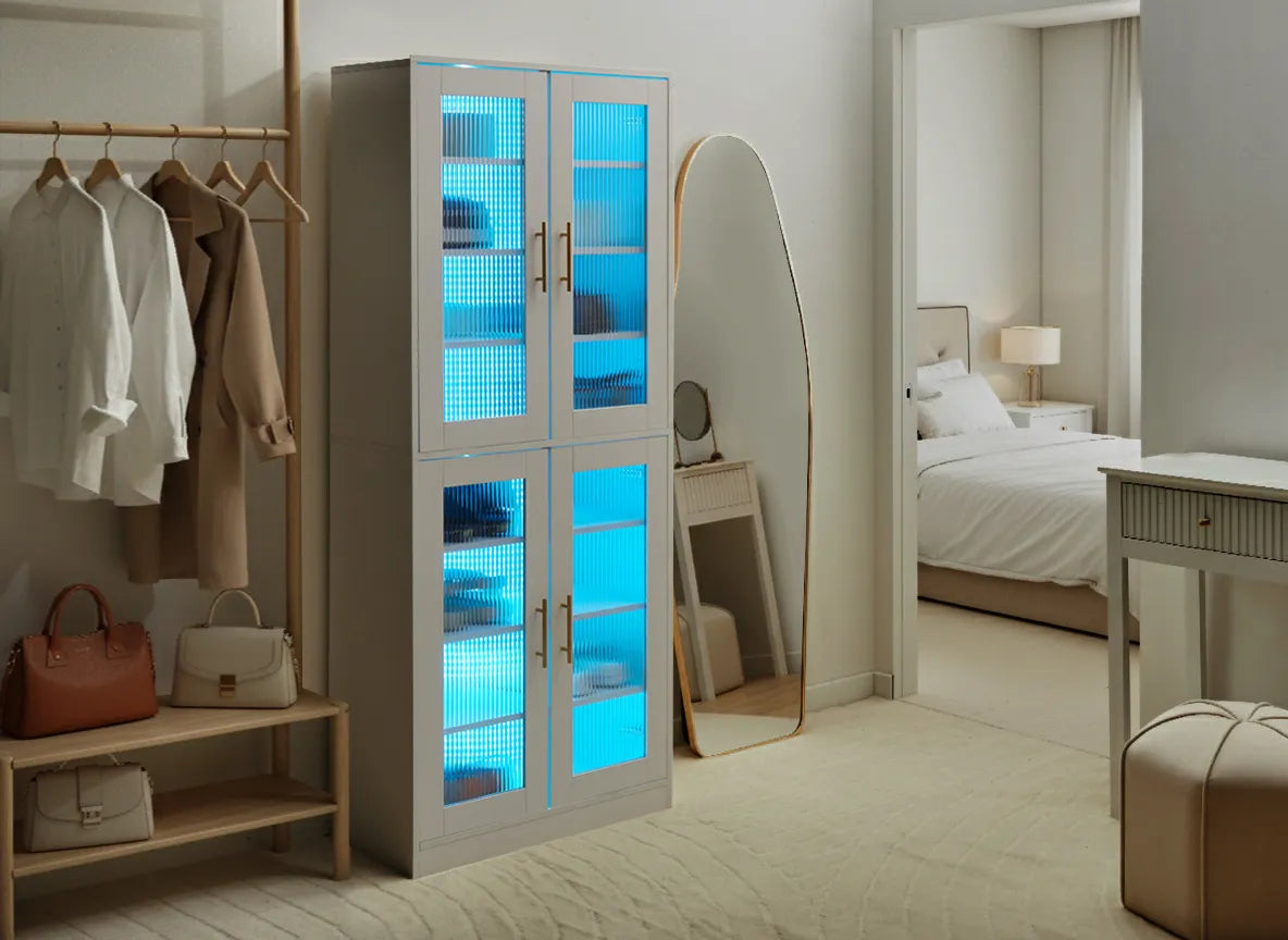Shoe Storage Cabinet with LED Lights White