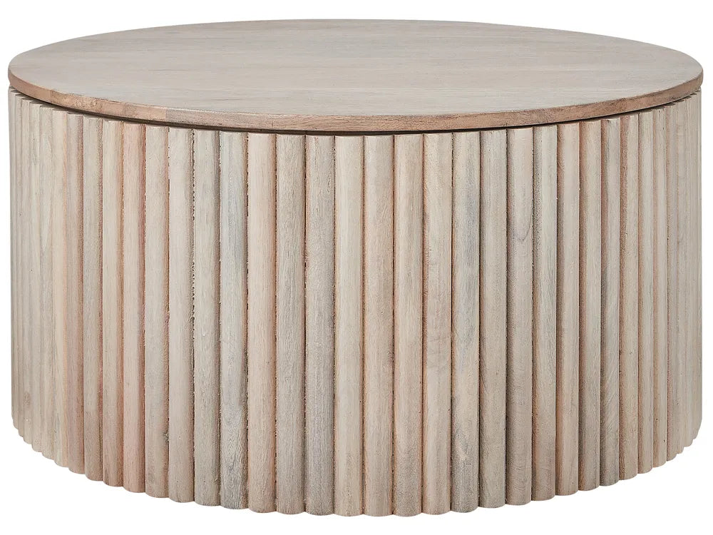 Salontafel van mangohout, lichtbruin, met opbergruimte
