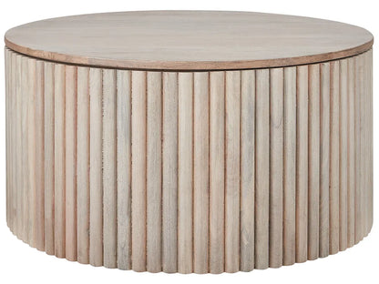 Salontafel van mangohout, lichtbruin, met opbergruimte