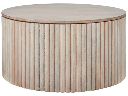 Salontafel van mangohout, lichtbruin, met opbergruimte