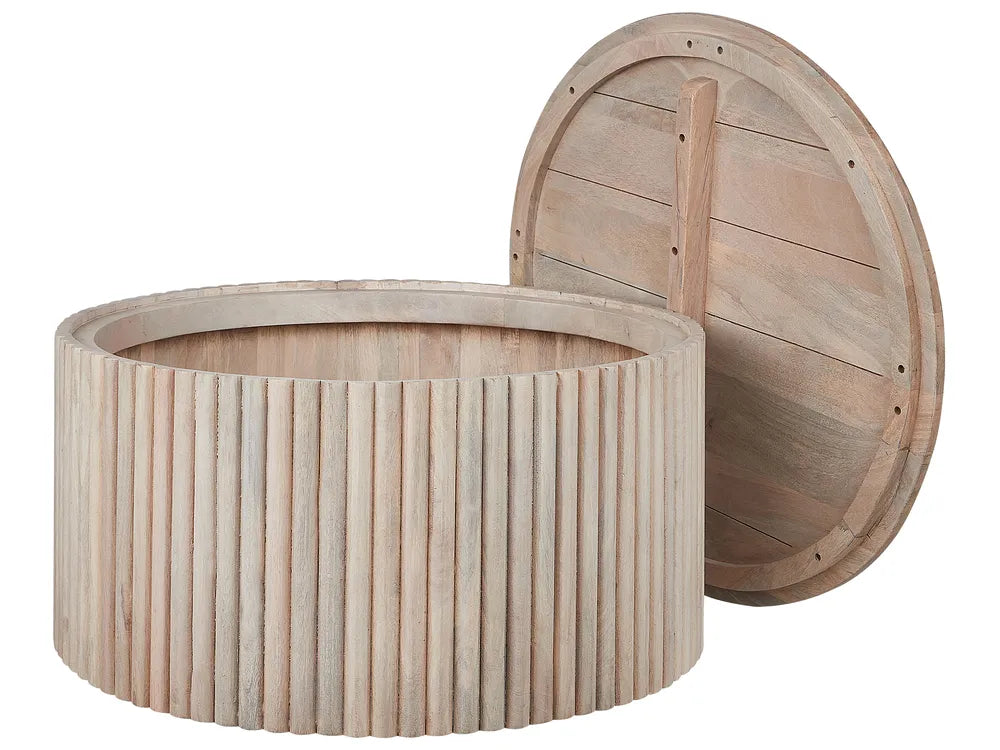 Salontafel van mangohout, lichtbruin, met opbergruimte