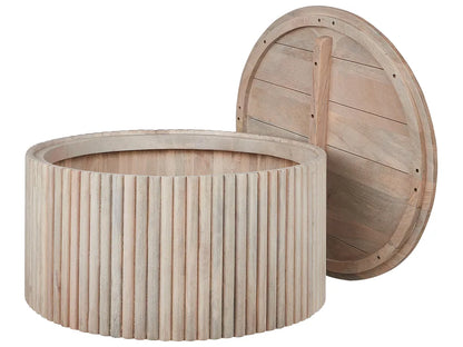 Salontafel van mangohout, lichtbruin, met opbergruimte