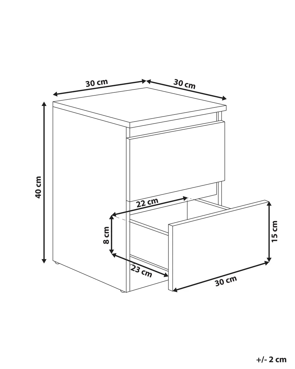 2 Drawer Bedside Table White