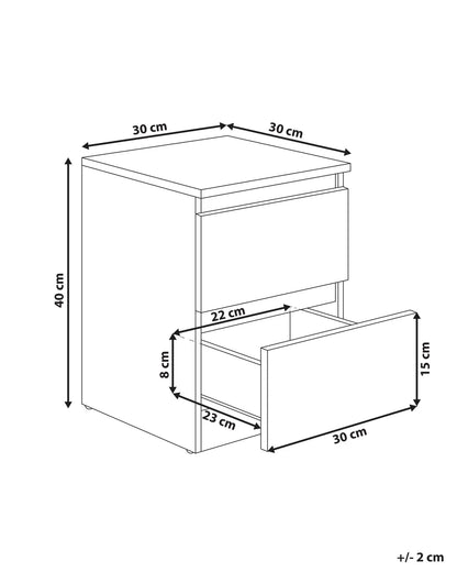 2 Drawer Bedside Table White
