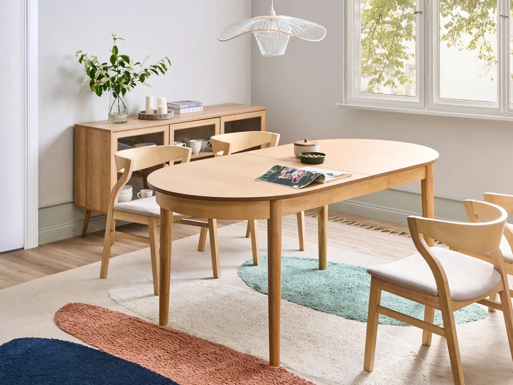 Uitschuifbare eettafel van licht essenhout, 180/220 cm, 90 cm