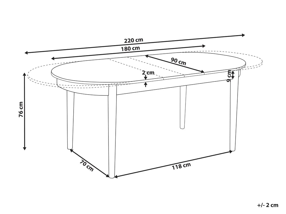 Uitschuifbare eettafel van licht essenhout, 180/220 cm, 90 cm